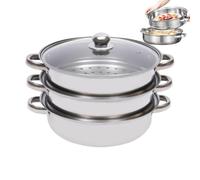Stainless Steel Steamer Pot - 3-Tier Stackable Glass Lid - Cooking Steamer Pot Stainless Steel - for Soup Dumpling Fish Vegetables Healthy Eating Family Gathering