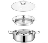 Stainless Steel Steamer Pot for Seafood, Multi-Layer Base Hot Pot with Perforated Tray, Even Heat Distribution for Vegetables, Compatible with Most