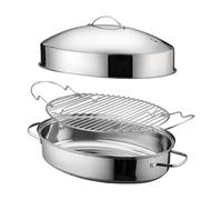 Stainless Steel Steamer Pot with Lid - Multipurpose Oval Cookware, Large Capacity Steaming & Roasting Pan with Double Handles, Easy-Clean Kitchen Cookware (46CM)