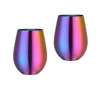 Stainless Steel Stemless Wine Glass,500ml Metal Drinking Cups Set of 2,Unbreakable Outdoor Portable Wine Tumbler for the Pool, Camping,Cookouts, Travel,Father's Day, Oktoberfest (Rainbow Color)