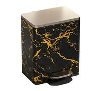 Stainless Steel Step-on Garbage Bin Marble Patterned Trash Can with Lid with Soft Close Lid, Foot Pedal and Inner Bucket for Home, Office(Black-gold,Small)