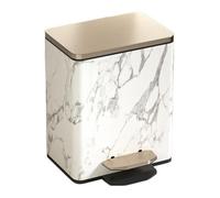 Stainless Steel Step-on Garbage Bin Marble Patterned Trash Can with Lid with Soft Close Lid, Foot Pedal and Inner Bucket for Home, Office(White,Small)