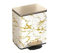 Stainless Steel Step-on Garbage Bin Marble Patterned Trash Can with Lid with Soft Close Lid, Foot Pedal and Inner Bucket for Home, Office(White-gold,Small)