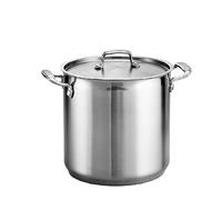 Stainless Steel Stock Pot with Stainless Steel Lids- Deep Two Tone Silver Pot, Induction Base (24 cm Diameter - 8.0 Litre)