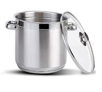 Stainless Steel Stock Pot with Vented Glass Lids, Deep Soup Pot, Two Tone Silver Pot, Induction Friendly Base (28 Diameter - 16 Litre)