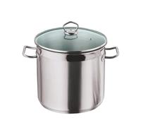 Stainless Steel Stock Pot with Vented Glass Lids- Deep Two Tone Silver Pot, (30 cm Diameter - 20 Litre)