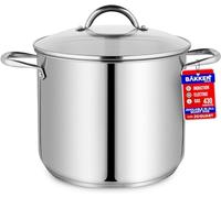 Stainless Steel Stockpot with Tempered Glass Lid 20 Quart, Durable 18/0 Stainless Steel, Impact-Bonded Base for Even Heating, Riveted Handles, Oven & All Stove Compatible, Safe Up to 500°F (260°C)