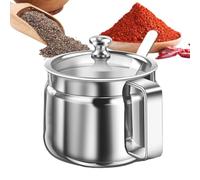 Stainless Steel Storage Pot - 500ml Ghee Container, Seasoning Jar with Lid and Spoon | Multi Purpose Kitchen Organizer for Tea Sugar Salt Oil Spices Cooking Seasoning Home Countertop Storage