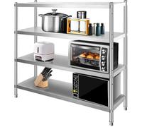 Stainless Steel Storage Rack, 4 Tier Waterproof Heavy Duty Workbench & Display Rack, Easy to Clean, Space Saving for Kitchen Garage Storage