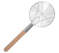 Stainless Steel Strainer Spoon with Wooden Handle for Deep Frying | Fine Mesh Design, Multi-purpose Cooking Utensil, Helps Remove Excess Oil from French Fries and Meats, Silver Finish