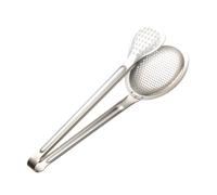 Stainless Steel Strainer Spoons- 2 in 1 Comfortable Skimmer Slotted Spoon | Versatile Spider Strainer for Cooking | Fry Oil Mesh Spoon Colander | Metal Tong Skimmer Ladle | Grip Ladle for Cooking
