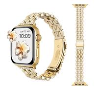 Stainless Steel Straps for Apple Watch Strap 38mm 40mm 41mm 42mm, Slim Metal Chain Bands Bracelet Replacement for Women Wristband iWatch Series 11 10 9 8 7 6 5 4 3 2 1 SE3 SE2 SE, Gold