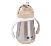 BÉABA, Baby Bottle/Training Cup/2-in-1 Stainless Steel Baby Bottle, Children's Straw Cup, 100% Leak-Proof, Easy to Open, Removable Handles, Stainless Steel Material, Healthy, Sturdy, 250 ml, Clay