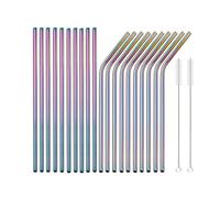 Stainless Steel Straws 20pcs 6 * 215mm Reusable Metal Straws Set 304 Stainless Steel Drinking Straw Cocktail Party Favor Bar(Color9)