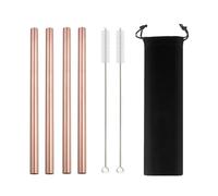 Stainless Steel Straws 4Pcs 304 Stainless Steel Smoothie Straws 12mm Wide Reusable Metal Drinking Straws for Milkshake Smoothie(Rose blackbag)