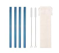 Stainless Steel Straws 4Pcs 304 Stainless Steel Smoothie Straws 12mm Wide Reusable Metal Drinking Straws for Milkshake Smoothie(Blue whitebag)