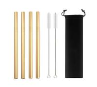 Stainless Steel Straws 4Pcs 304 Stainless Steel Smoothie Straws 12mm Wide Reusable Metal Drinking Straws for Milkshake Smoothie(Gold blackbag)