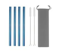 Stainless Steel Straws 4Pcs 304 Stainless Steel Smoothie Straws 12mm Wide Reusable Metal Drinking Straws for Milkshake Smoothie(Blue greybag)