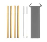 Stainless Steel Straws 4Pcs 304 Stainless Steel Smoothie Straws 12mm Wide Reusable Metal Drinking Straws for Milkshake Smoothie(Gold greybag)