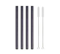 Stainless Steel Straws 4Pcs 304 Stainless Steel Smoothie Straws 12mm Wide Reusable Metal Drinking Straws for Milkshake Smoothie(Black)