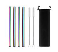 Stainless Steel Straws 4Pcs 304 Stainless Steel Smoothie Straws 12mm Wide Reusable Metal Drinking Straws for Milkshake Smoothie(Rainbow blackbag)