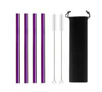 Stainless Steel Straws 4Pcs 304 Stainless Steel Smoothie Straws 12mm Wide Reusable Metal Drinking Straws for Milkshake Smoothie(Purple blackbag)