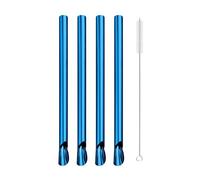 Stainless Steel Straws 5pcs Metal Stainless Steel Straw Reusable Milkshake Bubble Tea Straws with Brush Stirring Smoothie Spoon Shaped(Blue)