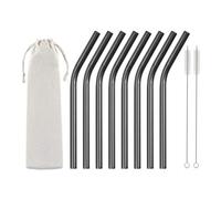 Stainless Steel Straws 8Pcs 12mm Reusable Drinking Straws Stainless Steel Bubble Tea Straws Metal Straws for Cocktail Barware(Black Bent)