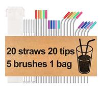 Stainless Steel Straws,Set of 16 10.5" 8.5" Metal Straws,Eco Friendly Reusable Drinking Straws for 16 20 24 30 oz Yeti Rtic Tumbler,Extra Long Metal Straws with 24 Silicone Tips,4 Cleaning Brushes