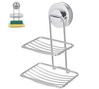 Stainless Steel Suction Cup Soap Dish Silver Double Layer Holder