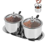 Stainless Steel Sugar Bowl Set with Glass Lid Spoon and Tray Rustproof Seasoning Box Round Condiment Pots Polished Shiny Sugar Container Seasoning Jar Kitchen Spice Container Canister for Salt Candy #