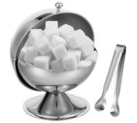Stainless Steel Sugar Bowl with Roll Top, Stainless Steel Spherical Candies Bowl with 4.33 Inch Sugar Tong, Sugar Cube Holder, Candy Jar Cookies Mints Holder Bowl for Home Kitchen, Office, Parties