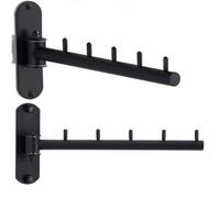 Stainless Steel Swing Arm Hanger, Folding Wall Mounted Clothes Hanger for Laundry Room, Space Saving Clothes Hooks Holder for Drying Rack, 2 Pack (Black)