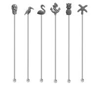 Stainless Steel Swizzle Stick, 6 pcs Coffee Beverage Stirrers Drink Stirrers, Stirrer Reusable Fit for Mixing Cocktail, Whiskey Hot Cocoa,Creamer (Ancient silver)