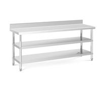 Stainless steel table with backsplash - 200 x 60 x 16.5 cm - 235 kg - 2 shelves - Royal Catering RCAT-200/60-SPS3SH