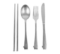 Stainless Steel Tableware Set Vintage Silver Spoon Fork Cutter Chopsticks Portable Cutlery Set for Travel Picnic Camping Complete Dining Utensils Kit with Storage Bag