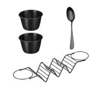 Stainless Steel Taco Holder - Compact Size 28.5 X 6.2 X 3.8 Cm | Taco Rack Set With Sauce Cups And Spoon, Heat Resistant Grill Friendly Serving Tray