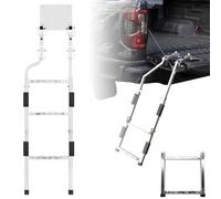 Stainless Steel Tailgate Ladder for Pickup Trucks, Foldable Heavy Duty Rear Ladder Anti-Slip Steps, Adjustable Height Universal Fit Truck Accessories for Ram Ford Chevy GMC Rustproof Easy Installation