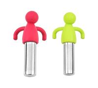 Stainless Steel Tea Cup Strainer,2 Pcs Human-Shaped Tea Infuser Reusable Cute Loose Leaf Tea Infuser Silicone Tea Diffuser for Teapots Cups Mugs to Brewing Steeping Loose Leaf(Green+Red)
