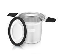 Stainless Steel Tea Infuser for Loose Leaf Tea - Extra Fine Mesh Strainer with Heat Proof Double Handles & Lid, Reusable Filter Fits Mugs, Cups & Teapots, Black