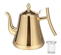 Stainless Steel Tea Pot 1.5L Large Capacity Teapot with Removable Strainer Ergonomic Easy Pour Tea Kettle Spill-Free Stove Top Coffee Pot for Restaurants Family or Party(Gold)