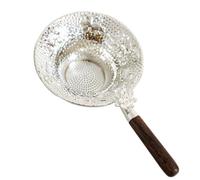 Stainless Steel Tea Strainer,Embossed Tea Strainer with Wood Handle,Loose Leaf Tea Strainers,Vintage Tea Colander(Silver-Lotus Handle)