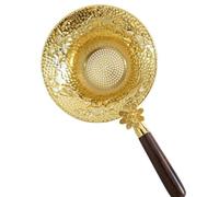 Stainless Steel Tea Strainer,Embossed Tea Strainer with Wood Handle,Loose Leaf Tea Strainers,Vintage Tea Colander(Gold-Lotus Handle)