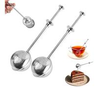 Stainless Steel Tea Strainer, Tea Infuser for Loose Leaf Tea, Tea Diffusers Fine Mesh Tea Ball Tea Accessories, Long Handle Tea Ball, Baking Supplies/Flour Duster/Sugar Shaker Duster (2, Full Mesh)