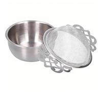 Stainless Steel Tea Strainer with Drip Bowl, Double Handle Loose Leaf Tea Infuser & Filter - Extra Fine Mesh for Tea, Coffee & Herbs, Fits Mugs, Teapots & Cups (Silver) (S)
