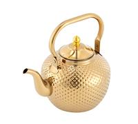 Stainless Steel Teapot 2L Capacity 201 Grade Hammered Gold Finish Stove Safe Induction Compatible Cool Touch Handle Large Infuser Non Drip Spout for British Afternoon Tea Luxury Gift UK Home (Gold)