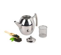 Stainless Steel Teapot with Infuser, 1L Good Pour Silver Coffee Pot with Strainer Filter to Brew Loose Leaf Tea Bag Large Capacity Tea Kettle