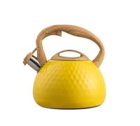Stainless Steel Teapot with Wood Grain Handle, 2.8L Whistling Kettle Suitable for Gas Stove Induction Cooker Durable (Yellow)
