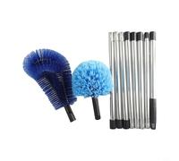 Stainless Steel Telescopic Ceiling Broom W/Long Handle - for High Corner Wall Cleaning - Lightweight Extendable Duster Brush - for Home Office Garage Patio - Blue(B)