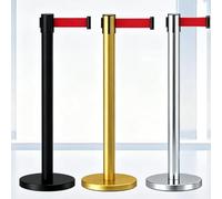 Stainless Steel Telescopic Fencing With Warning Tape, Movable Guardrail, Queuing Barrier, Suitable For Schools, Garages, And Other Similar Locations(Gold,2m)